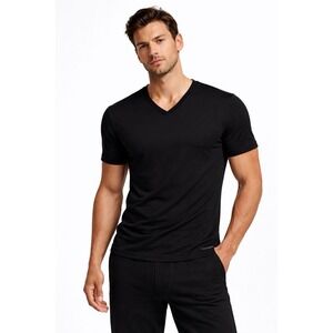 Calvin Klein Mens 3 Pack 100% Cotton Black V Neck T-Shirts Black Classic Fit S